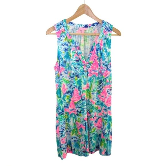 Lilly Pulitzer Essie Shift Dress Salt In The Air Sailboats Medium - Picture 1 of 12